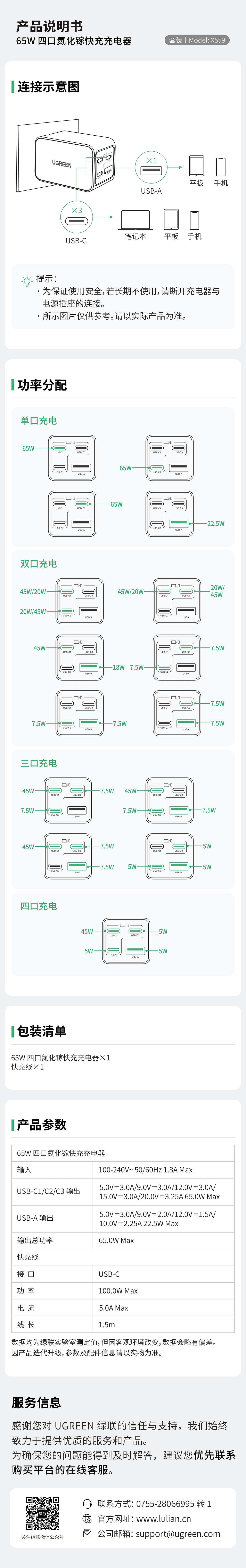 绿联65W四口氮化镓快充充电器套装