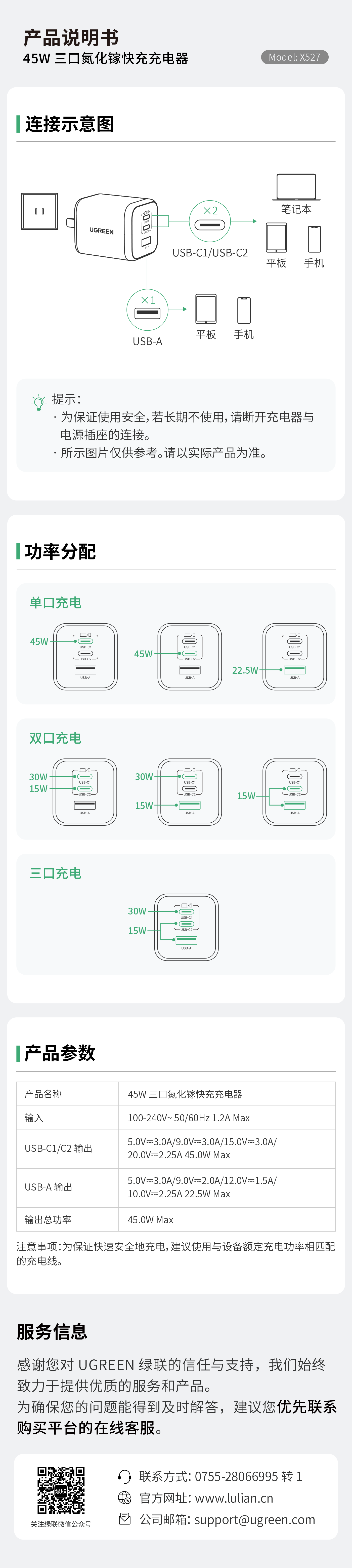 绿联X527充电器说明书 绿联X527充电器说明书